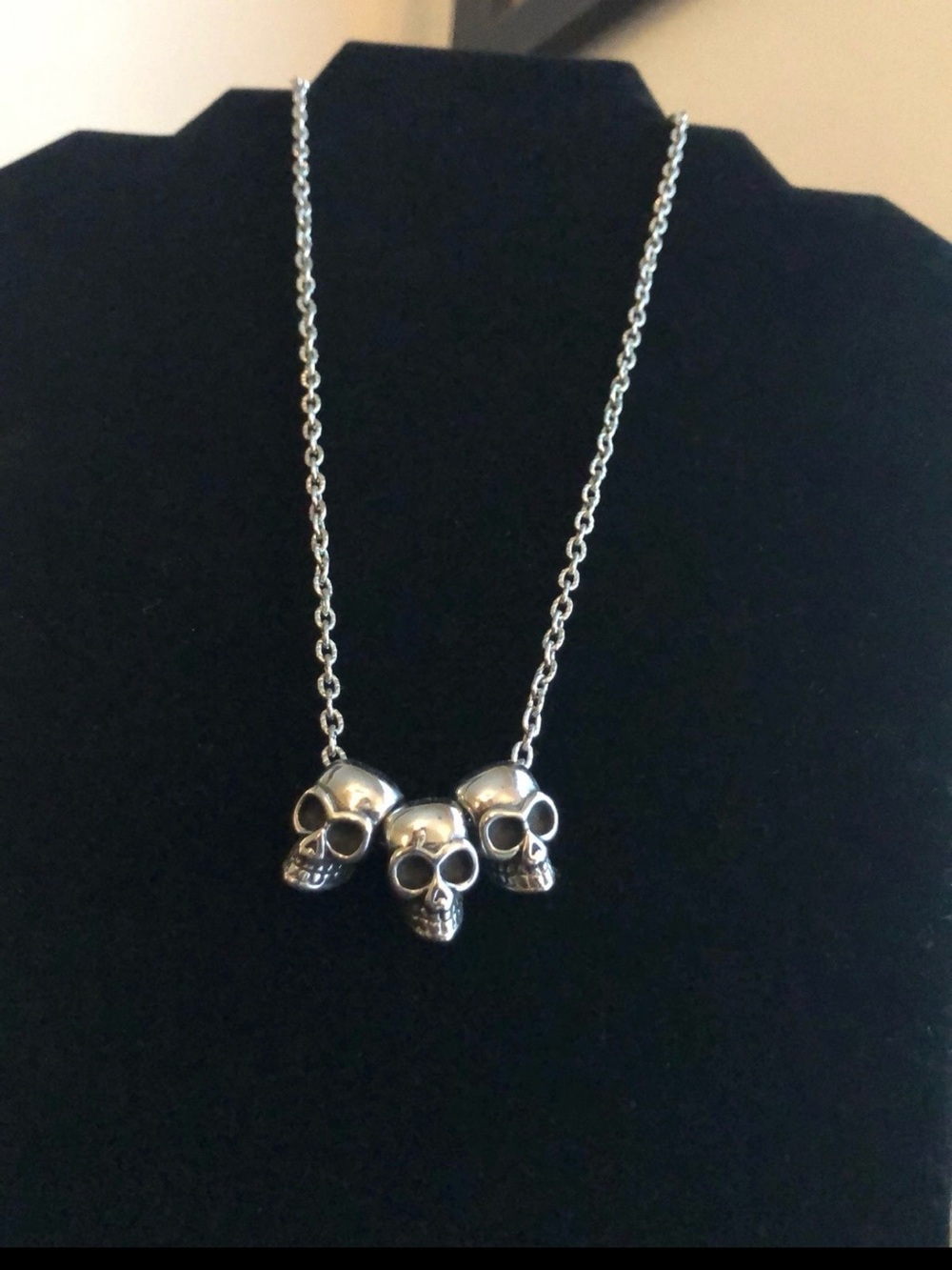 Silver Tone Triple Skull Pendant Necklace - Women Jewelry